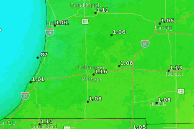 Weekly forecasted reference evapotranspiration rate for the week ending May 25.